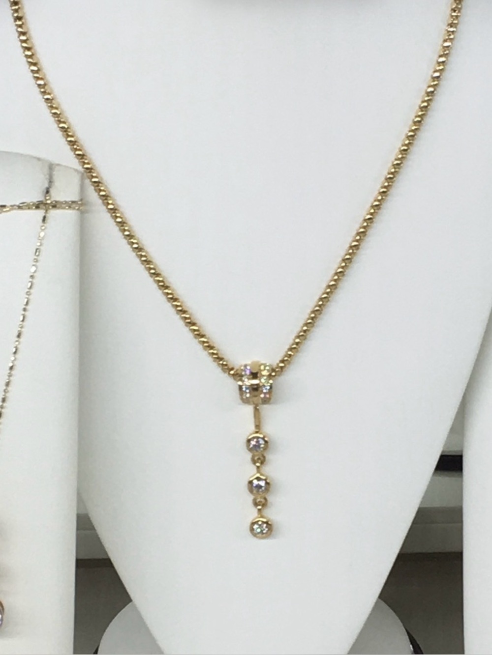 Three-Diamond 14k Gold Wheat Chain Necklace